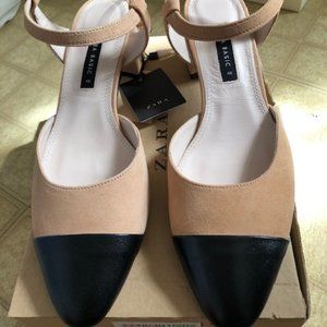 NIB Zara MID-HEEL LEATHER SLINGBACK SHOES, 9 US